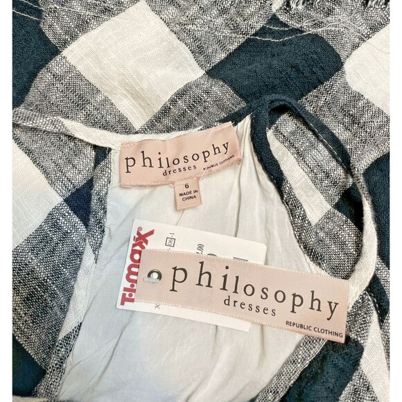Philosophy Gingham Dress Black & White 6 Halter Linen Blend Lined Cocktail NWT - Picture 7 of 14